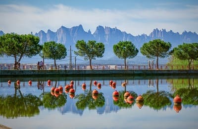 Views of Montserrat from a lake
